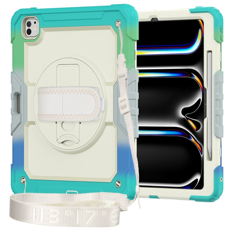 For iPad Pro 13 2025 / 2024 Lucky Wheel Grip Silicone Hybrid PC Tablet Case with Shoulder Strap