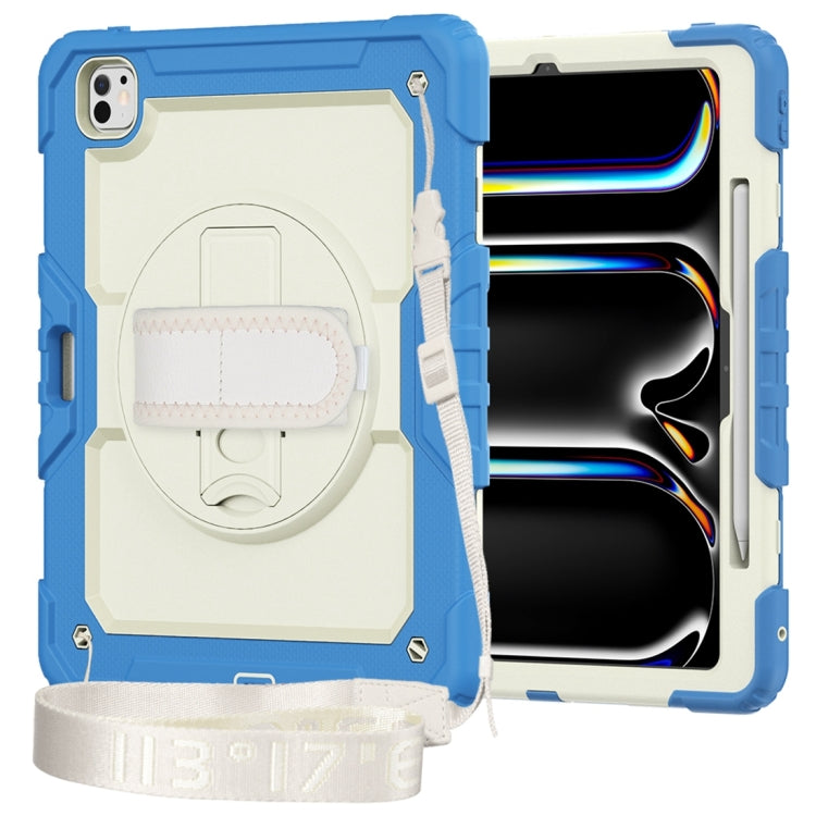 For iPad Pro 13 2025 / 2024 Lucky Wheel Grip Silicone Hybrid PC Tablet Case with Shoulder Strap