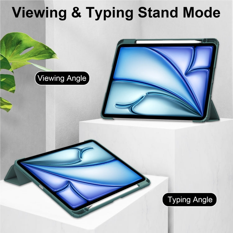 For iPad Air 13 2026 / 2025 / 2024 Pure Color 3-fold Clear TPU Smart Leather Tablet Case
