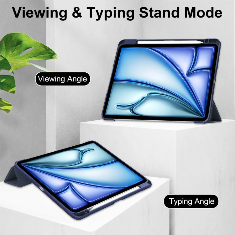 For iPad Air 13 2026 / 2025 / 2024 Pure Color 3-fold Clear TPU Smart Leather Tablet Case