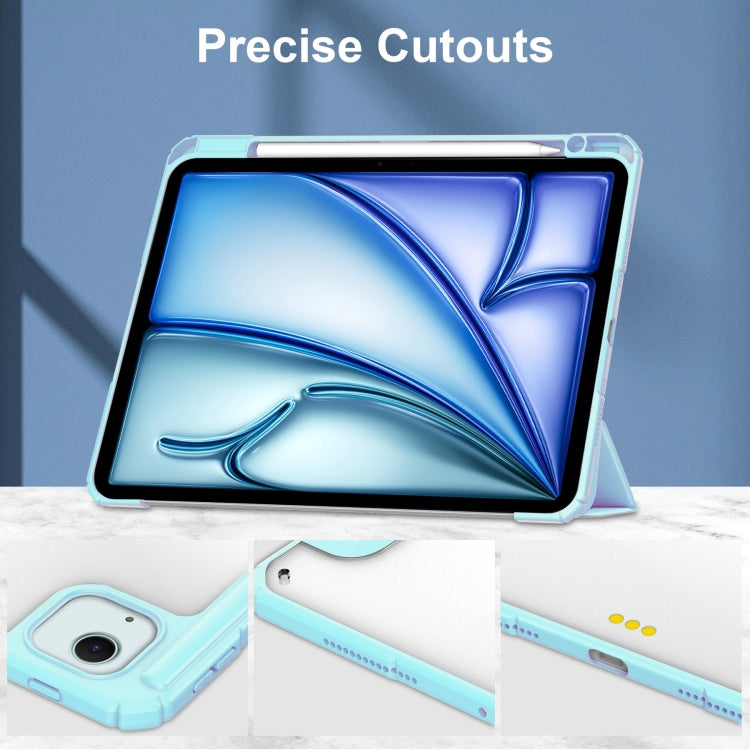 For iPad Air 13 2026 / 2025 / 2024 Pure Color 3-fold Clear TPU Smart Leather Tablet Case