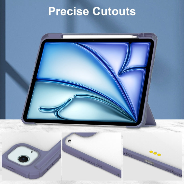 For iPad Air 13 2026 / 2025 / 2024 Pure Color 3-fold Clear TPU Smart Leather Tablet Case