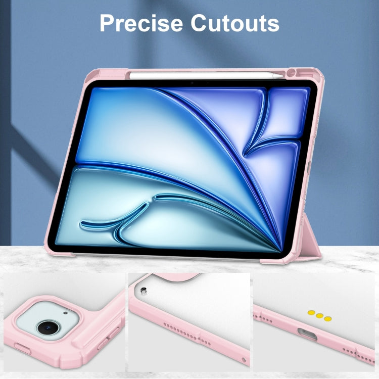 For iPad Air 13 2026 / 2025 / 2024 Pure Color 3-fold Clear TPU Smart Leather Tablet Case