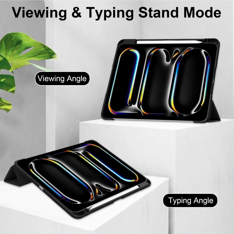 For iPad Pro 11 2025 / 2024 Pure Color 3-fold Clear TPU Smart Leather Tablet Case