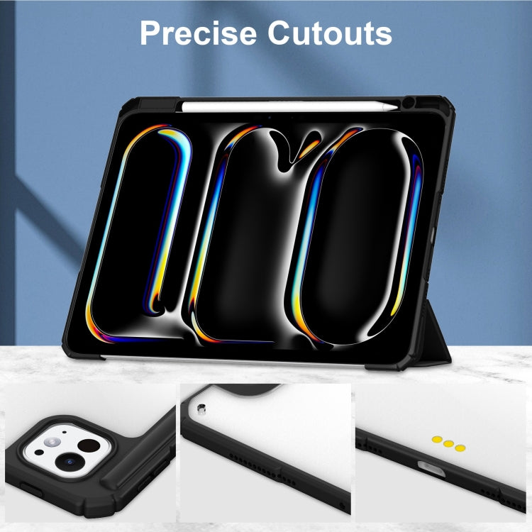 For iPad Pro 11 2025 / 2024 Pure Color 3-fold Clear TPU Smart Leather Tablet Case