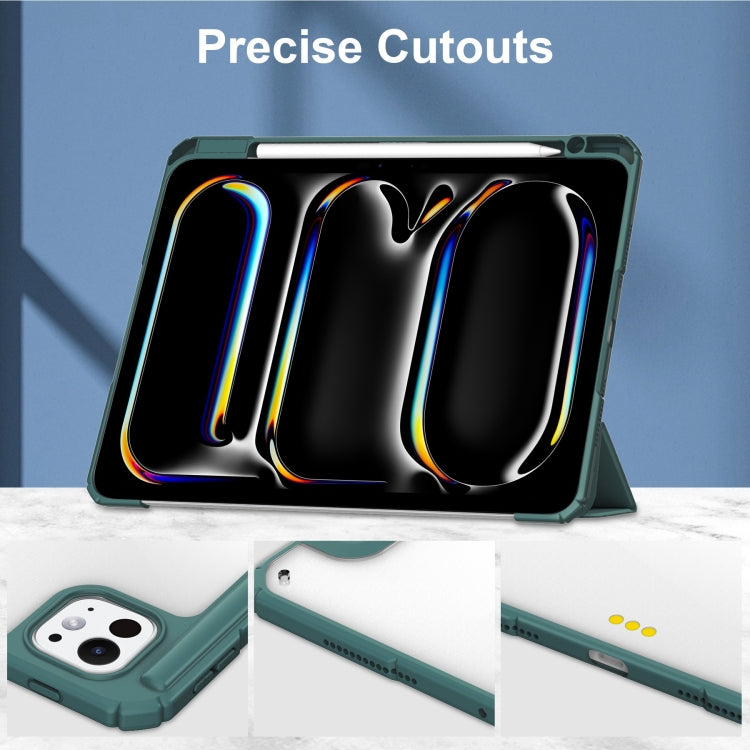 For iPad Pro 11 2025 / 2024 Pure Color 3-fold Clear TPU Smart Leather Tablet Case