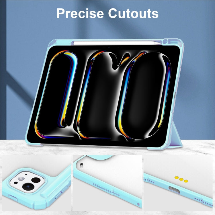 For iPad Pro 11 2025 / 2024 Pure Color 3-fold Clear TPU Smart Leather Tablet Case