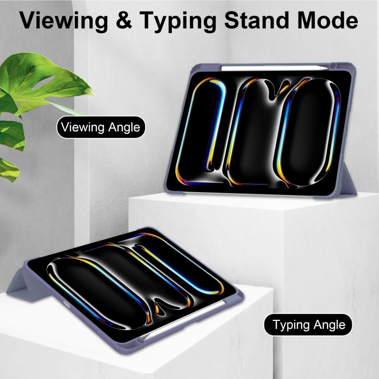 For iPad Pro 11 2025 / 2024 Pure Color 3-fold Clear TPU Smart Leather Tablet Case