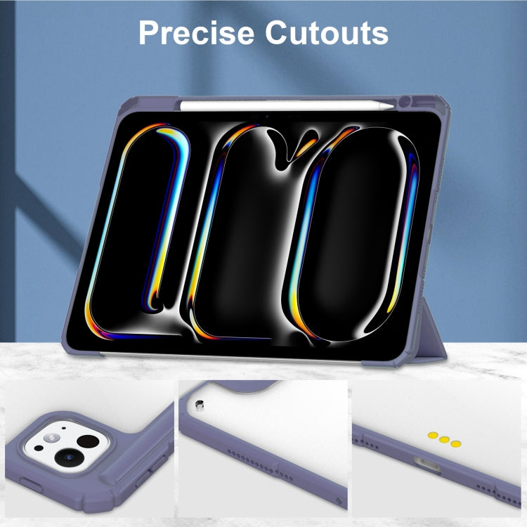 For iPad Pro 11 2025 / 2024 Pure Color 3-fold Clear TPU Smart Leather Tablet Case