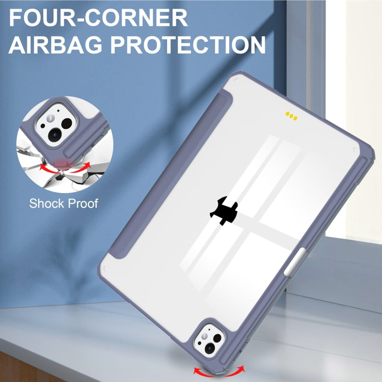 For iPad Pro 13 2025 / 2024 Pure Color 3-fold Clear TPU Smart Leather Tablet Case