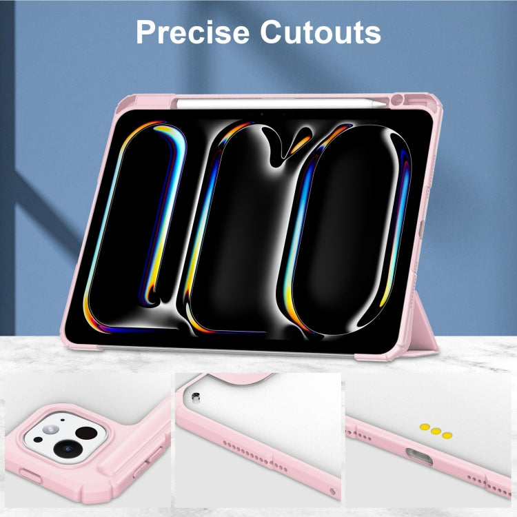 For iPad Pro 13 2025 / 2024 Pure Color 3-fold Clear TPU Smart Leather Tablet Case