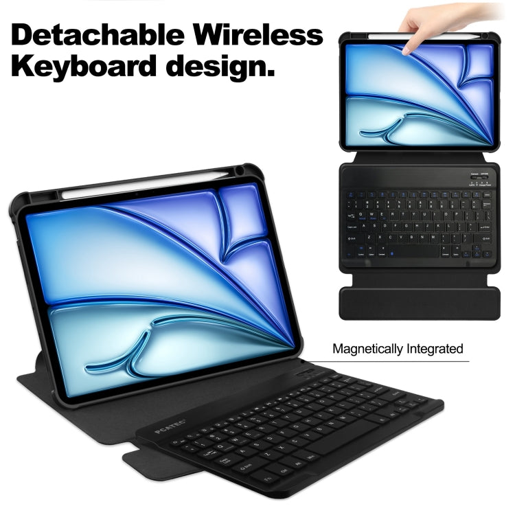 For iPad Air 11 2026 / 2025 / 2024 Transparent Rotation Smart Leather Tablet Case with Keyboard