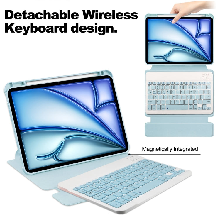 For iPad Air 11 2026 / 2025 / 2024 Transparent Rotation Smart Leather Tablet Case with Keyboard