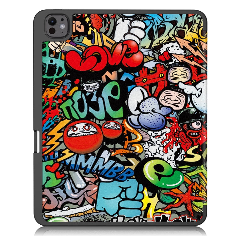 For iPad Pro 13 2025 / 2024 Custer Painted 3-Fold Holder Smart Leather Tablet Case with Pen Tray