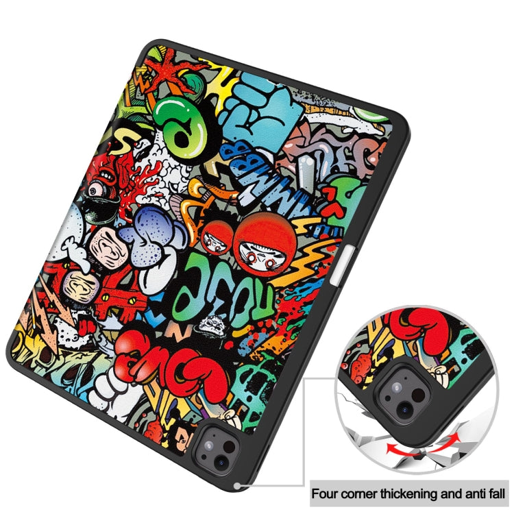 For iPad Pro 13 2025 / 2024 Custer Painted 3-Fold Holder Smart Leather Tablet Case with Pen Tray