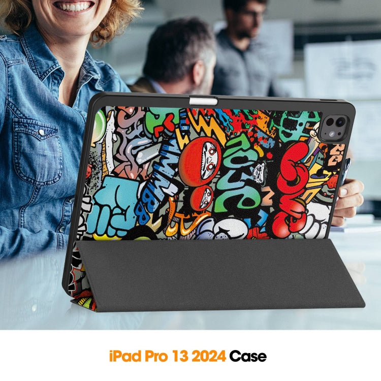 For iPad Pro 13 2025 / 2024 Custer Painted 3-Fold Holder Smart Leather Tablet Case with Pen Tray