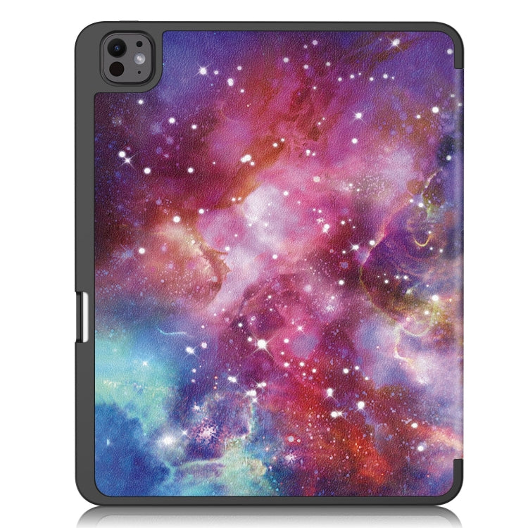 For iPad Pro 13 2025 / 2024 Custer Painted 3-Fold Holder Smart Leather Tablet Case with Pen Tray