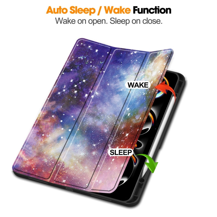 For iPad Pro 13 2025 / 2024 Custer Painted 3-Fold Holder Smart Leather Tablet Case with Pen Tray