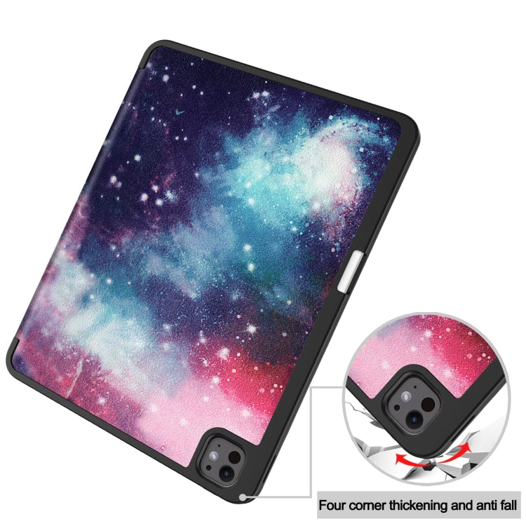 For iPad Pro 13 2025 / 2024 Custer Painted 3-Fold Holder Smart Leather Tablet Case with Pen Tray