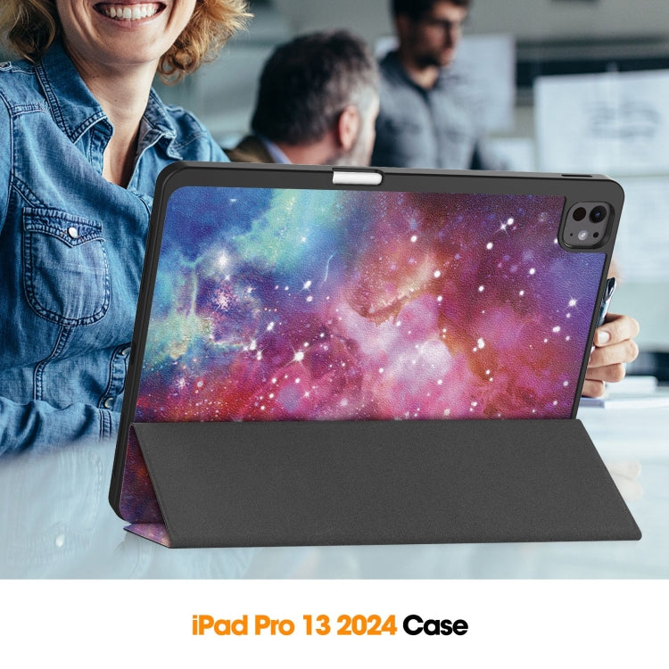 For iPad Pro 13 2025 / 2024 Custer Painted 3-Fold Holder Smart Leather Tablet Case with Pen Tray