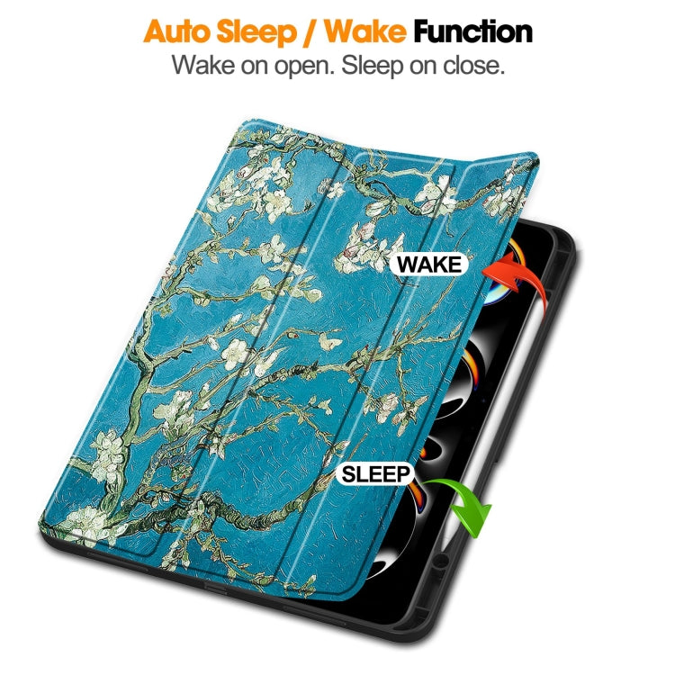 For iPad Pro 13 2025 / 2024 Custer Painted 3-Fold Holder Smart Leather Tablet Case with Pen Tray