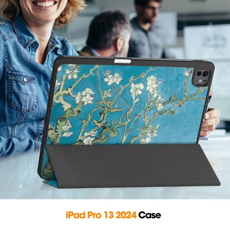 For iPad Pro 13 2025 / 2024 Custer Painted 3-Fold Holder Smart Leather Tablet Case with Pen Tray