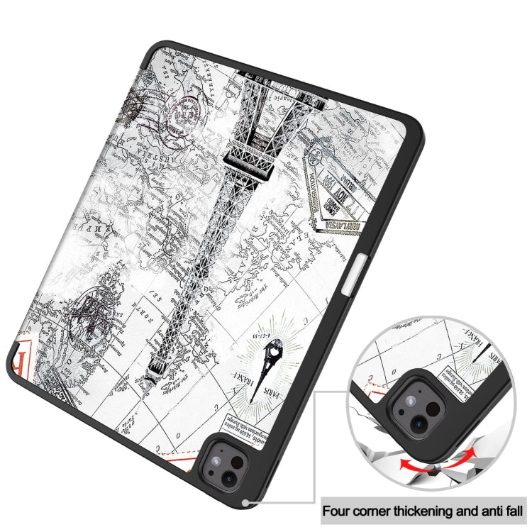 For iPad Pro 13 2025 / 2024 Custer Painted 3-Fold Holder Smart Leather Tablet Case with Pen Tray