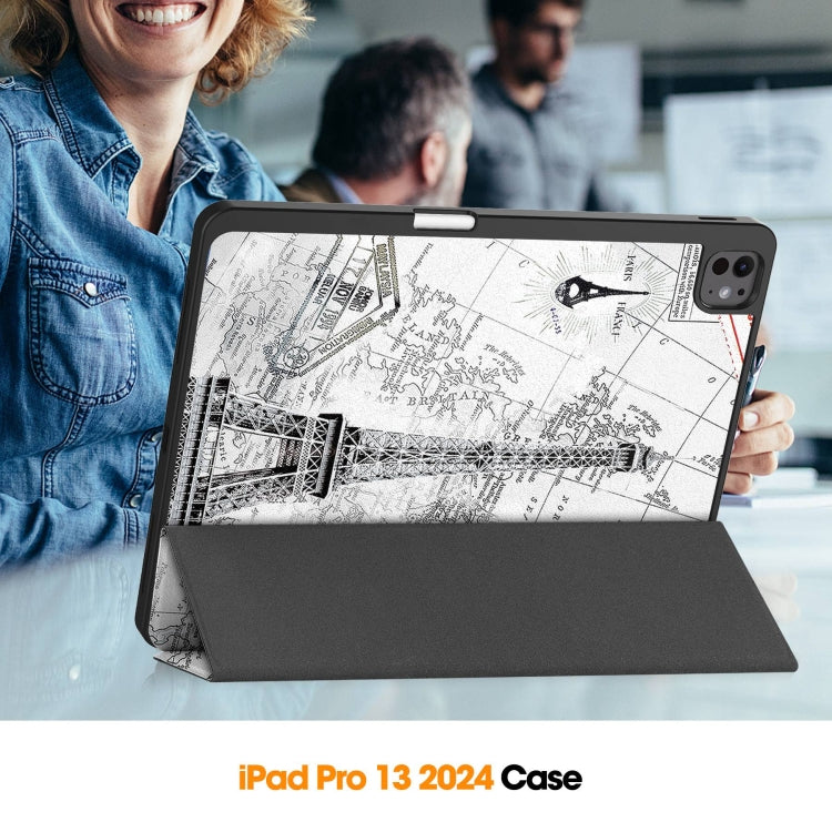 For iPad Pro 13 2025 / 2024 Custer Painted 3-Fold Holder Smart Leather Tablet Case with Pen Tray