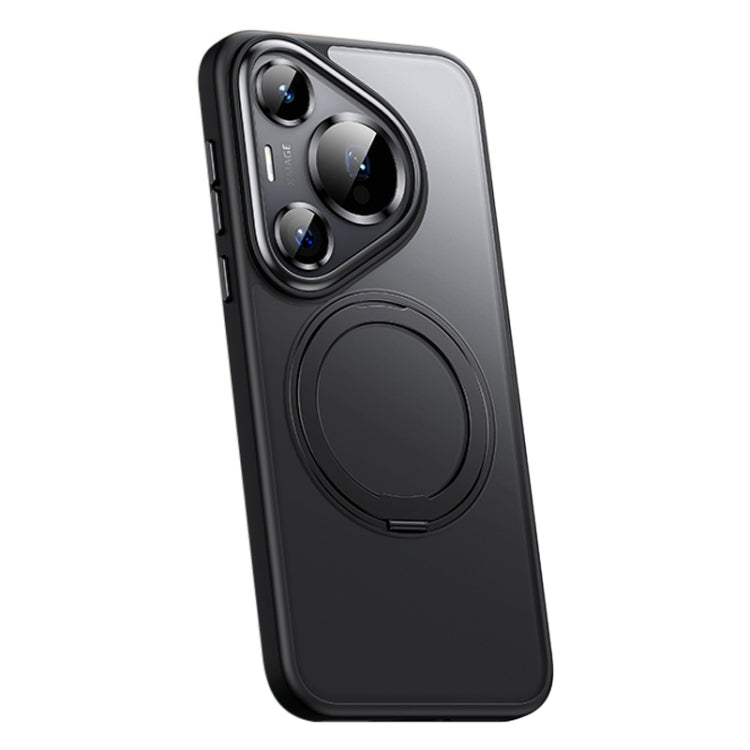 For Huawei Pura 70 Frosted 360 Rotating Holder Magnetic Full Coverage Shockproof Phone Case