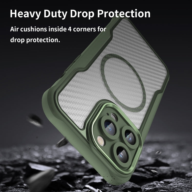 For iPhone 15 Pro Max Carbon Fiber Texture MagSafe Translucent Phone Case