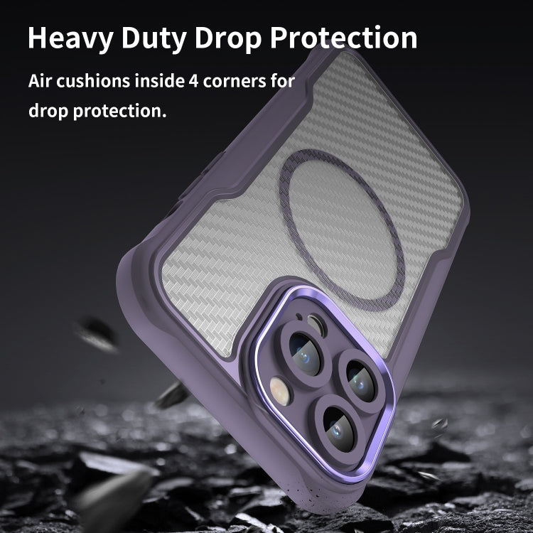 For iPhone 15 Pro Max Carbon Fiber Texture MagSafe Translucent Phone Case