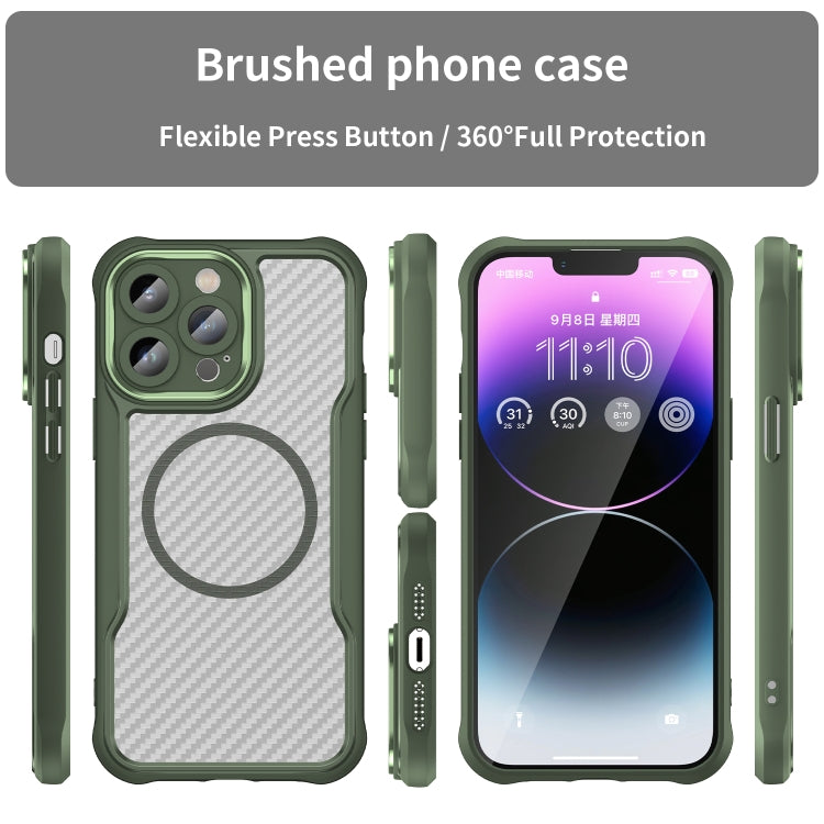 For iPhone 15 Plus / 14 Plus Carbon Fiber Texture MagSafe Translucent Phone Case