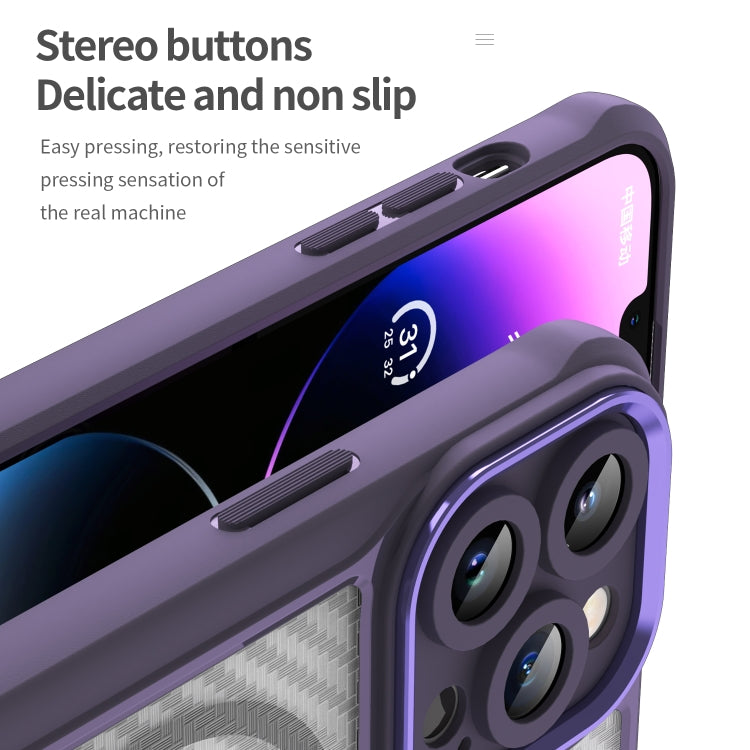 For iPhone 14 Pro Carbon Fiber Texture MagSafe Translucent Phone Case