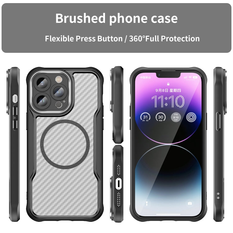 For iPhone 11 Pro Max Carbon Fiber Texture MagSafe Translucent Phone Case