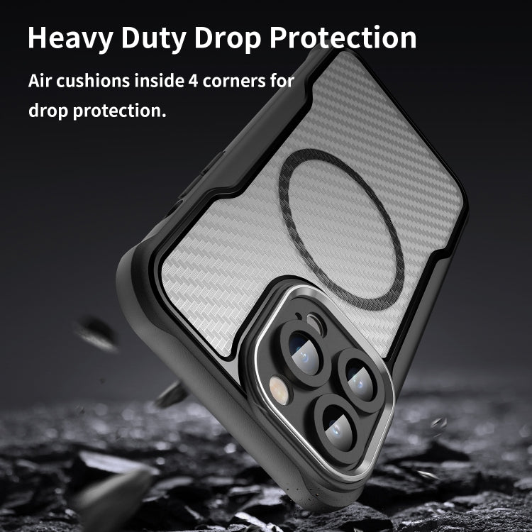 For iPhone 11 Pro Max Carbon Fiber Texture MagSafe Translucent Phone Case