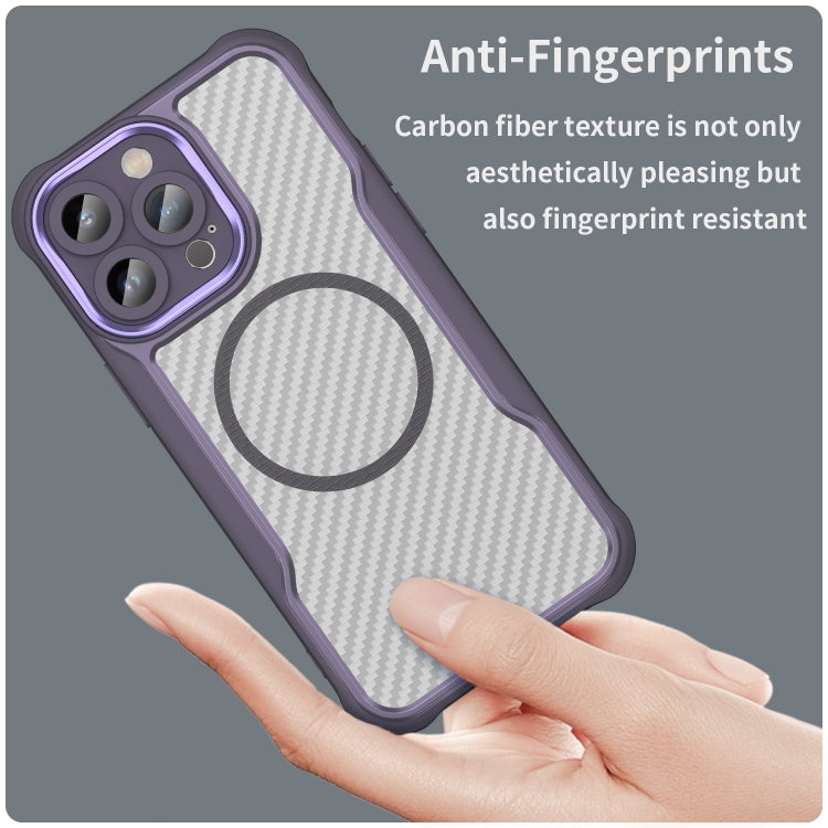 For iPhone 11 Pro Max Carbon Fiber Texture MagSafe Translucent Phone Case