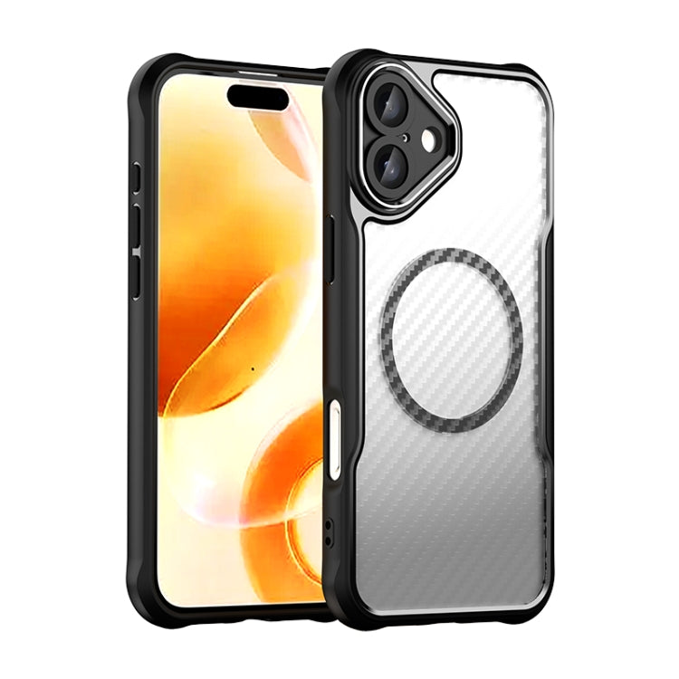 For iPhone 16 Plus Carbon Fiber Texture MagSafe Translucent Phone Case