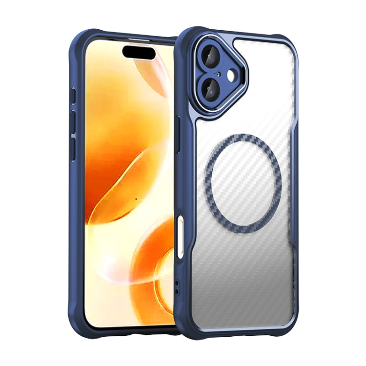 For iPhone 16 Plus Carbon Fiber Texture MagSafe Translucent Phone Case