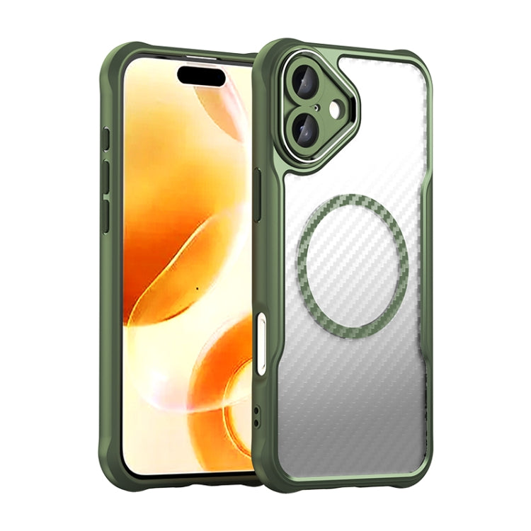 For iPhone 16 Plus Carbon Fiber Texture MagSafe Translucent Phone Case
