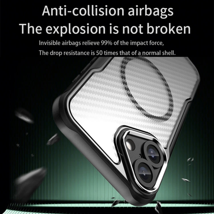 For iPhone 16 Plus Carbon Fiber Texture MagSafe Translucent Phone Case