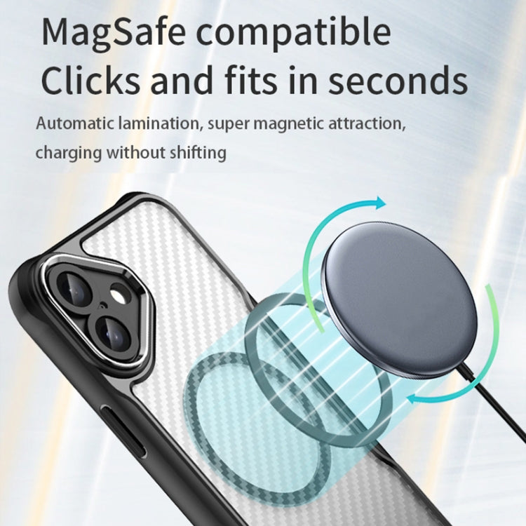 For iPhone 16 Plus Carbon Fiber Texture MagSafe Translucent Phone Case