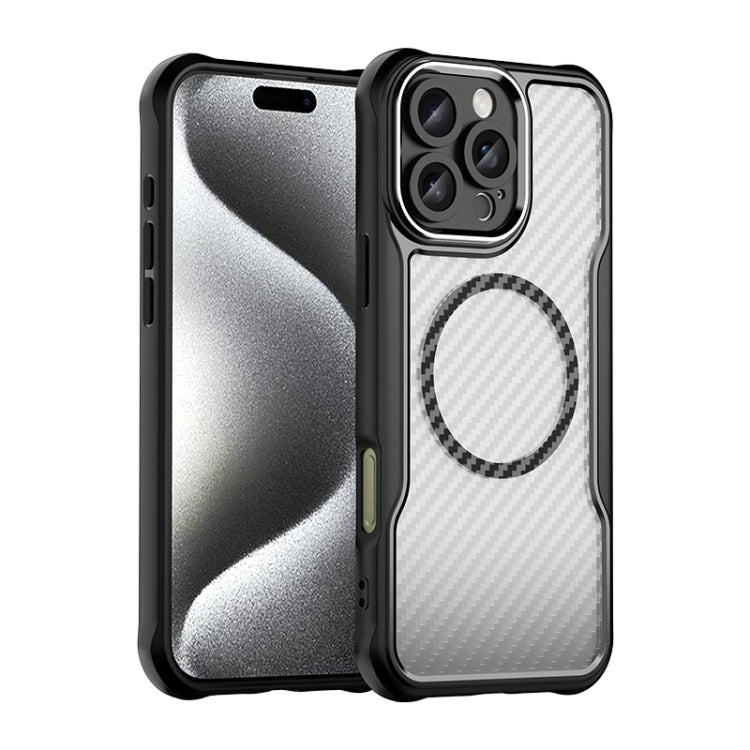 For iPhone 16 Pro Max Carbon Fiber Texture MagSafe Translucent Phone Case