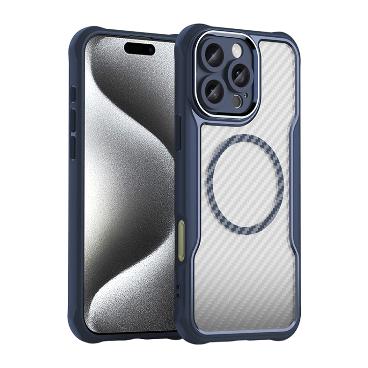 For iPhone 16 Pro Max Carbon Fiber Texture MagSafe Translucent Phone Case
