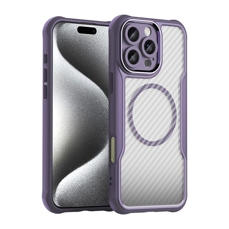For iPhone 16 Pro Max Carbon Fiber Texture MagSafe Translucent Phone Case