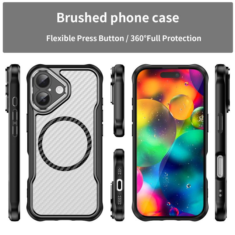 For iPhone 17 Carbon Fiber Texture MagSafe Translucent Phone Case