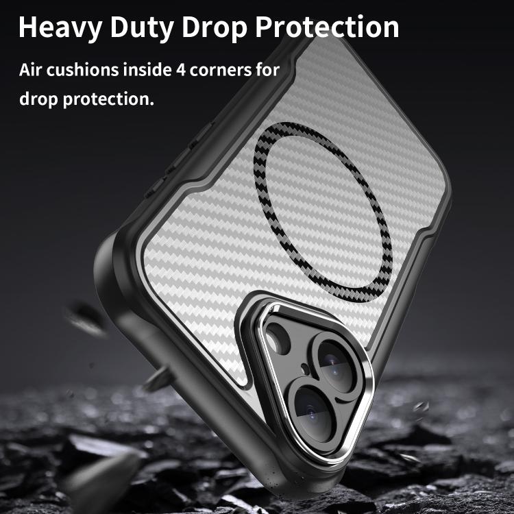 For iPhone 17 Carbon Fiber Texture MagSafe Translucent Phone Case