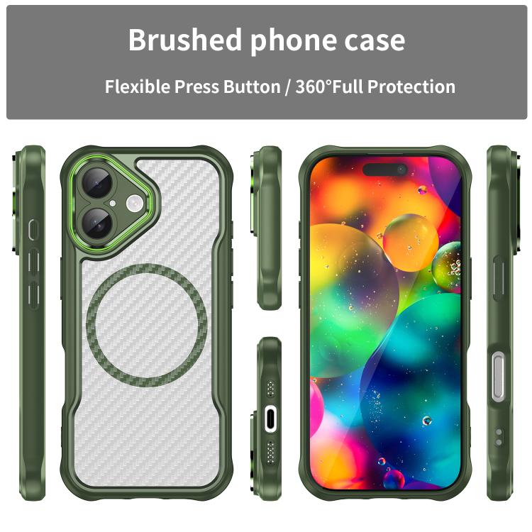 For iPhone 17 Carbon Fiber Texture MagSafe Translucent Phone Case