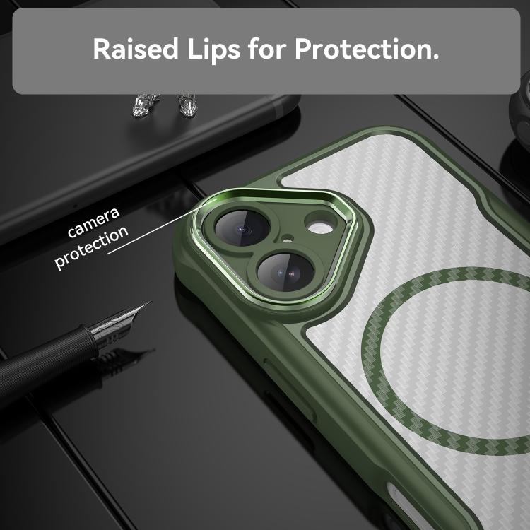 For iPhone 17 Carbon Fiber Texture MagSafe Translucent Phone Case
