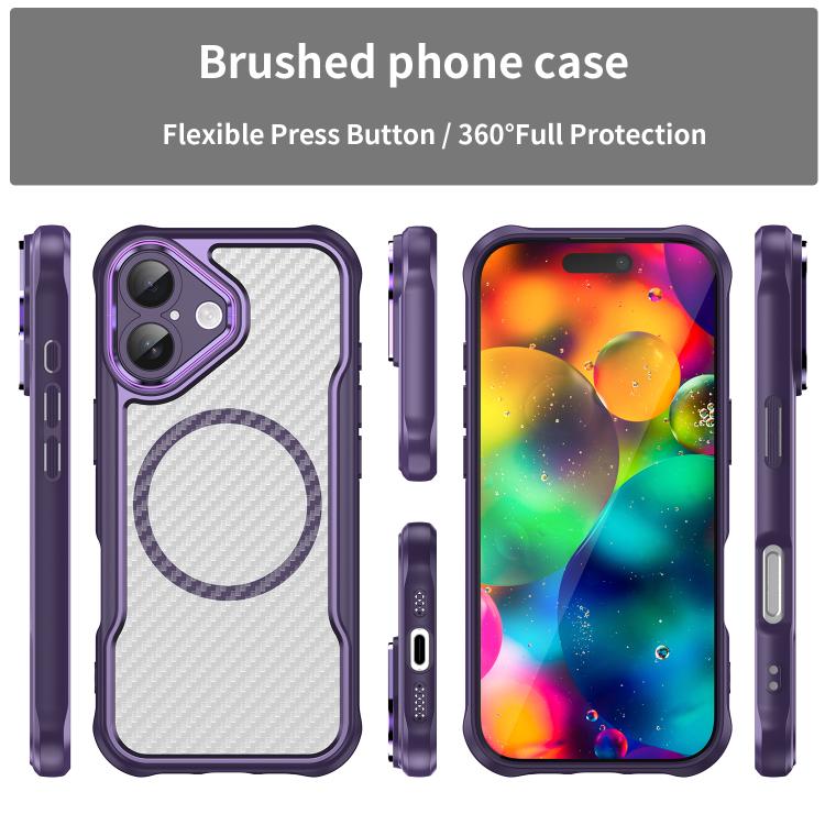 For iPhone 17 Carbon Fiber Texture MagSafe Translucent Phone Case