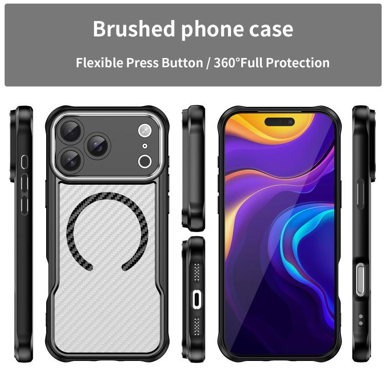 For iPhone 17 Pro Max Carbon Fiber Texture MagSafe Translucent Phone Case